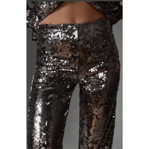 NWT Good American Gray Silver Sequin Wide-Leg Pants - Small - Picture 5 of 7